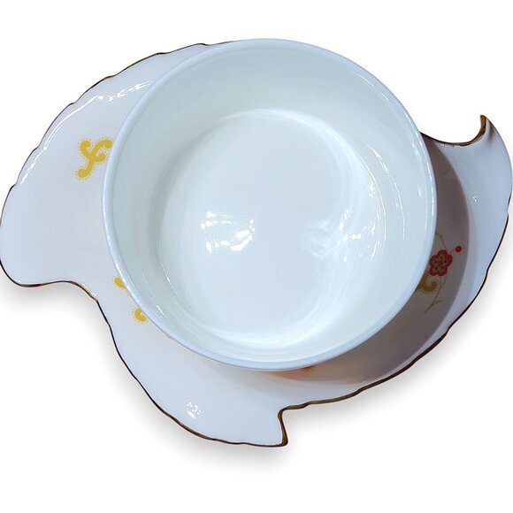 Minton Oberon Bone China Leaf Trinket Dish & Mustard Jar White, Orange & Gold - Picture 2 of 14